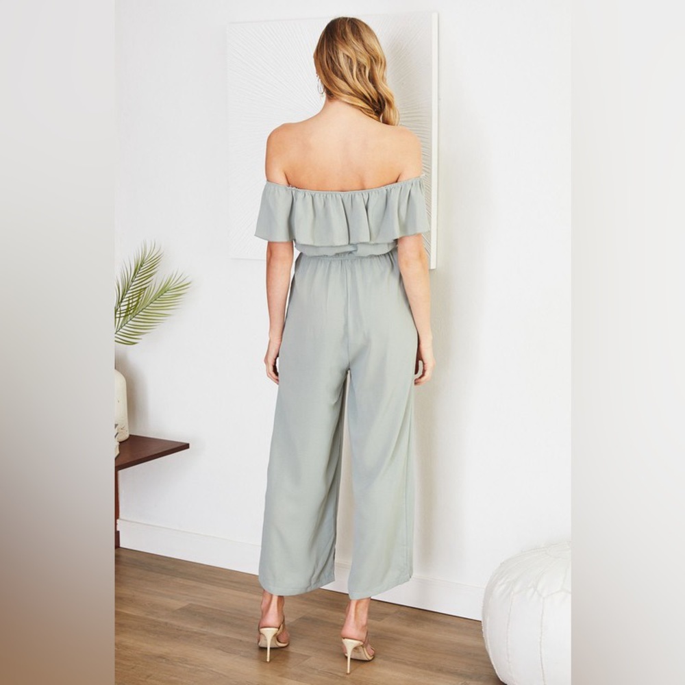 (Q51399-SAGE) OFF SHOULDER RUFFLE ROMPER - Picture 3 of 3